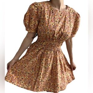 Free people boho French boho mini honey combo pennie puff sleeve dress